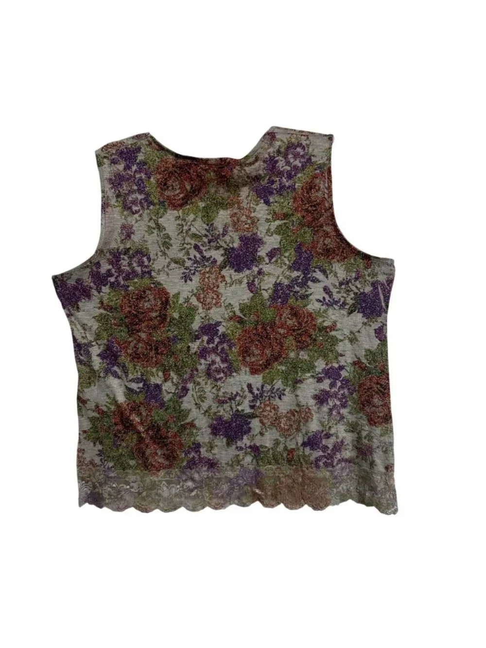 Coldwater Creek XL Sleeveless Dark Floral Lace Trim Top Boho Fairy Made In USA - Picture 3 of 8